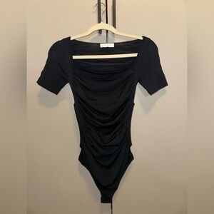 Jonathan Simkhai Black Ruched Women's Bodysuit Top